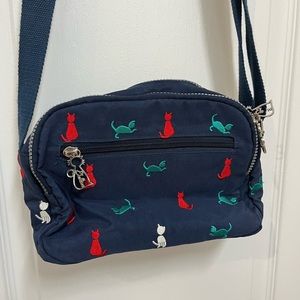 Blue Crossbody Bag with Embroidered cat designs